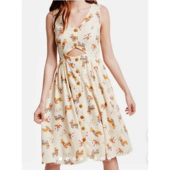 Modcloth | Size M Linen Blend Pinata Dress Cutout Button Up Dress Sleeveless - Picture 1 of 5